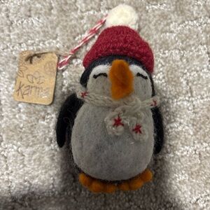 Karma Gifts Cheerful Penguin Christmas Ornament 100% Wool 5”